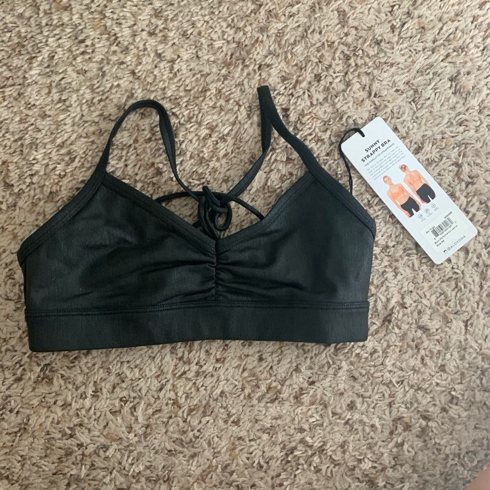 Alo Sunny Strappy Bra - Black Performance Leather